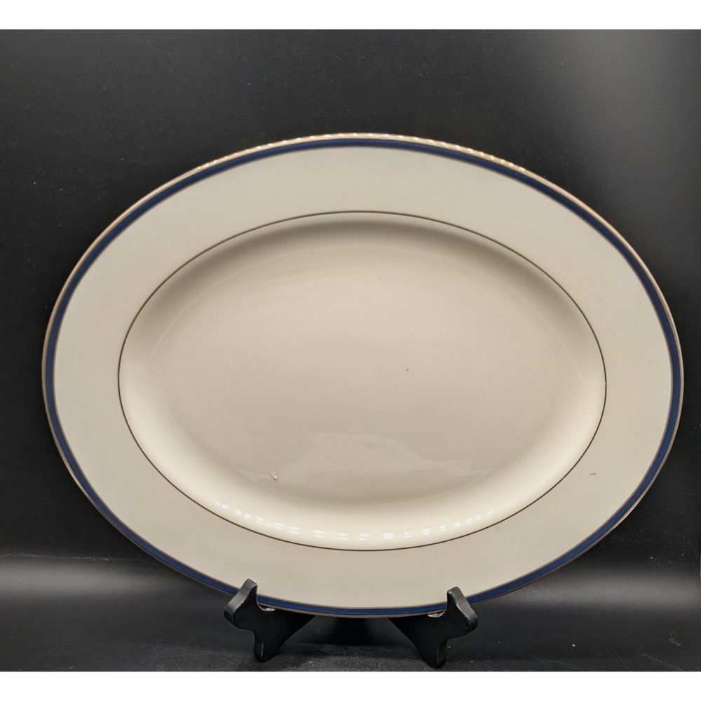 Lenox Urban Twilight Oval Serving Platter American Home Collection Blue Gold USA